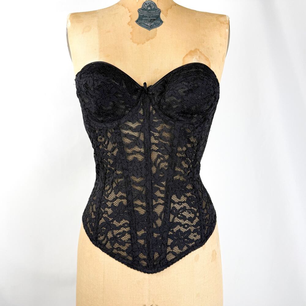 Vintage 1960s Black Lace Bustier - 34B